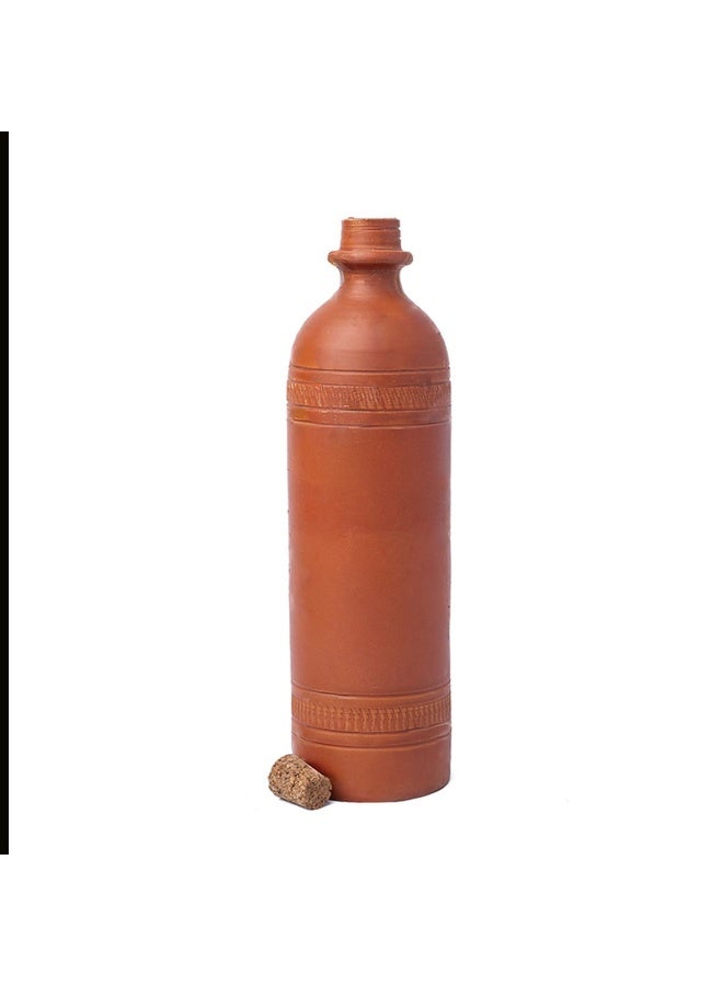 ارك زجاجة ماء رفيعة من التيراكوتا بسعة 1 لتر مصنوعة يدويًا من ARK مع سدادة فلّين | زجاجة طينية فخارية طبيعية لمياه الشرب | زجاجة تبريد تقليدية | أدوات شرب قابلة لإعادة الاستخدام وصديقة للبيئة - Image 2